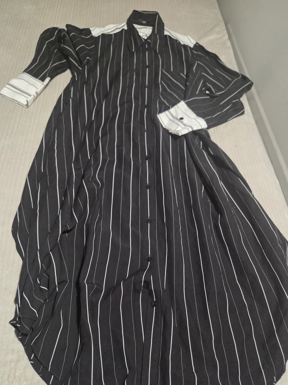 Ruti striped Button-Front Long Shirt Dress in Black